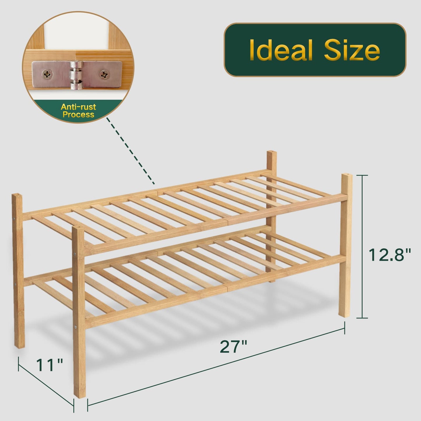 Free Standing Shoe Shelf - Multifunctional Bamboo Rack (Choose Tier)