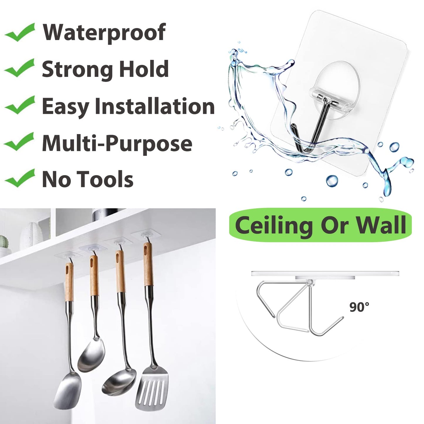 Wall Hooks 13 lbs Transparent Seamless Coat Hooks 8PK  - Waterproof and Oil proof