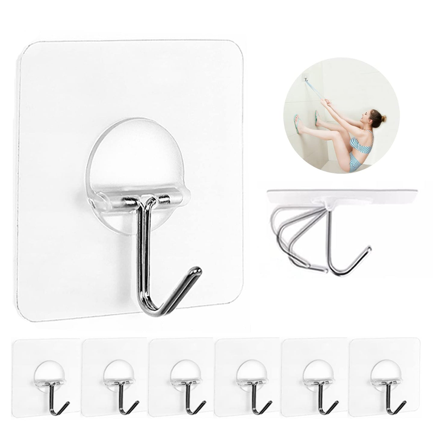 Wall Hooks 13 lbs Transparent Seamless Coat Hooks 8PK  - Waterproof and Oil proof