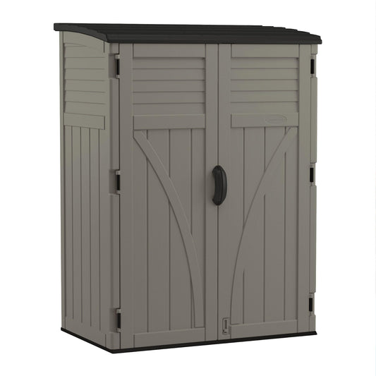 Vertical Resin Outdoor Storage Shed with Lockable Double Doors - 54 Cubic Ft. Weather-Resistant With Customizable Shelving