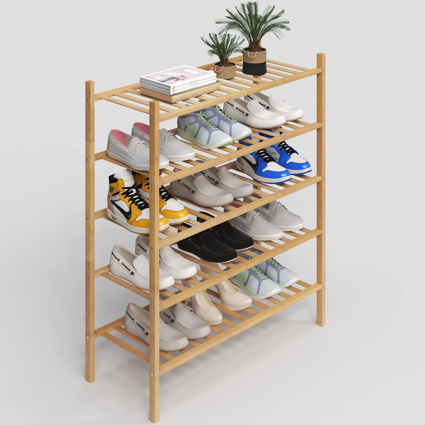 Free Standing Shoe Shelf - Multifunctional Bamboo Rack (Choose Tier)