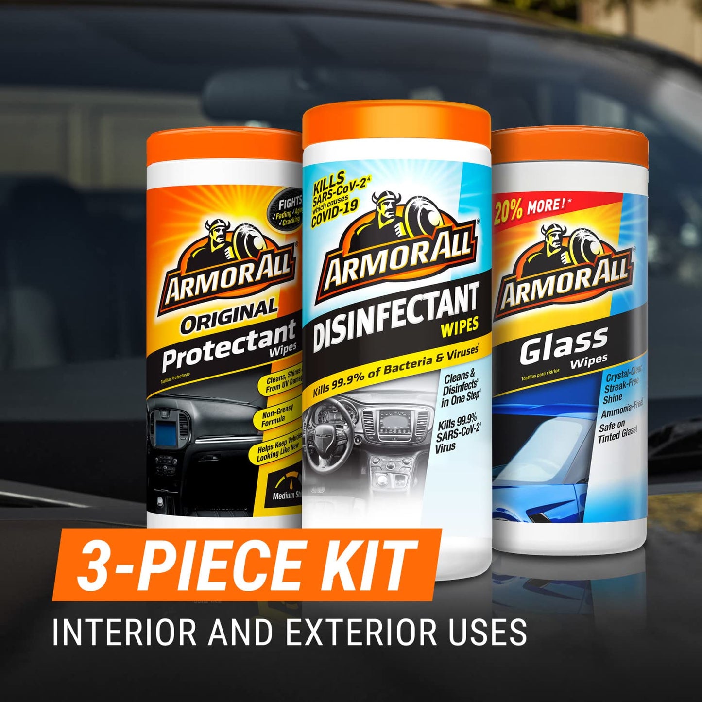 Armor All Protectant, Glass and Cleaning Wipes, Wipes for Car Interior and Car Exterior, 30 Count Each (Pack of 3)