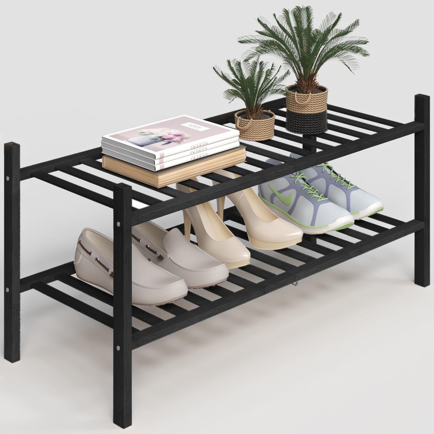 Free Standing Shoe Shelf - Multifunctional Bamboo Rack (Choose Tier)