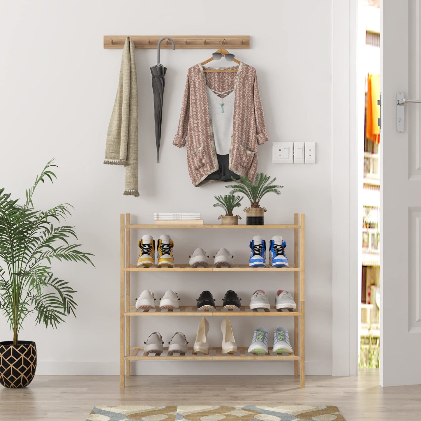 Free Standing Shoe Shelf - Multifunctional Bamboo Rack (Choose Tier)