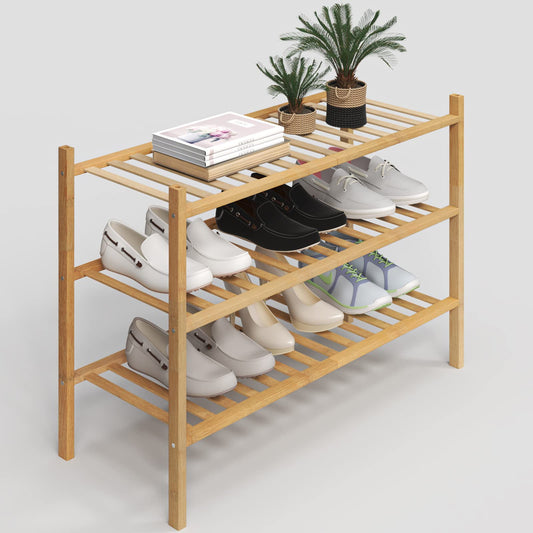 Free Standing Shoe Shelf - Multifunctional Bamboo Rack (Choose Tier)