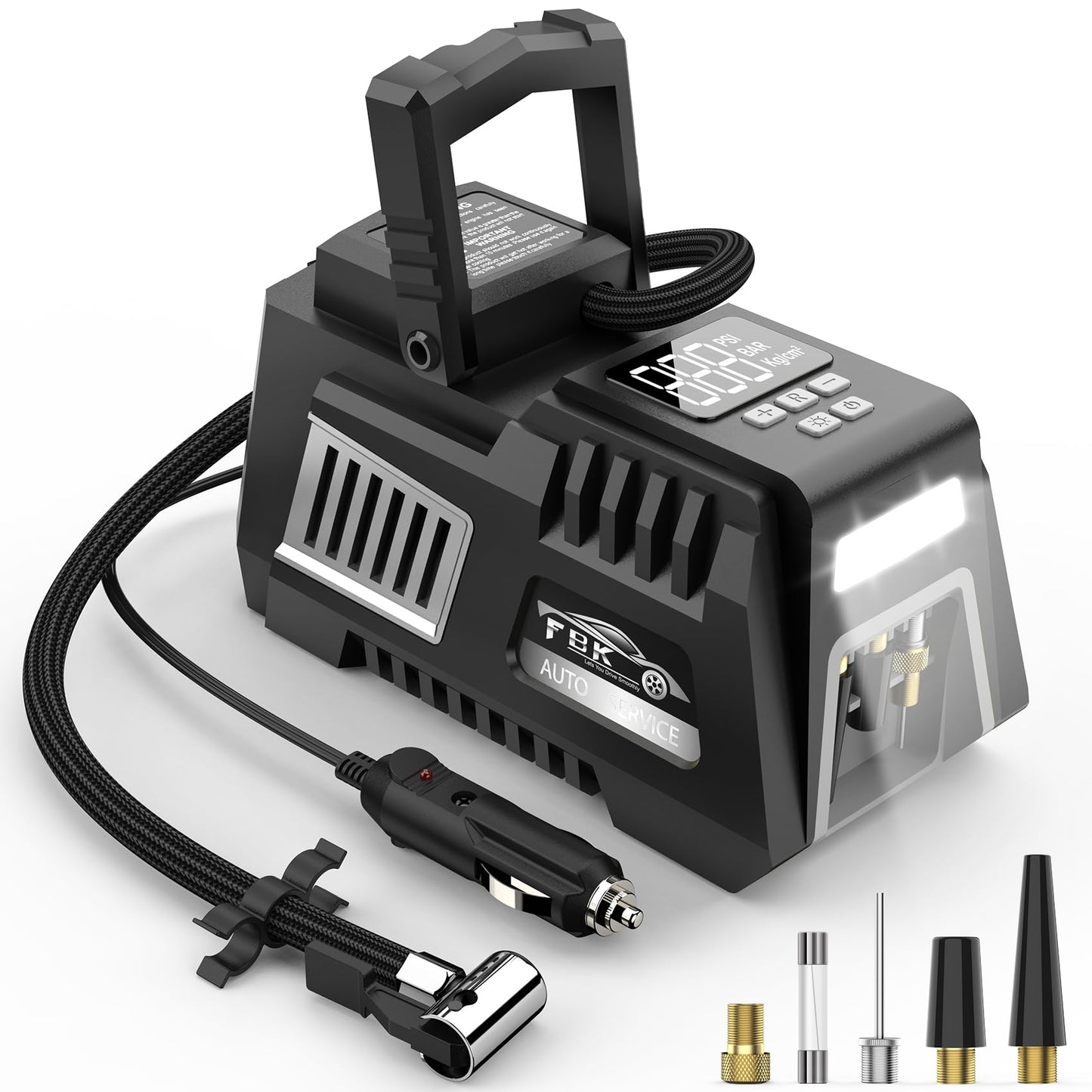 Portable Tire Inflator Digital Air Compressor 12V DC Tire Air Pump - Auto Shut-Off Function, Emergency LED Light, Carrying Case