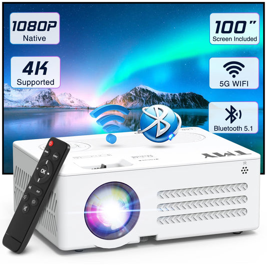 Projector with WiFi and Bluetooth【100" screen included】Native 1080P Outdoor Projector, 4K Supported Portable Projector