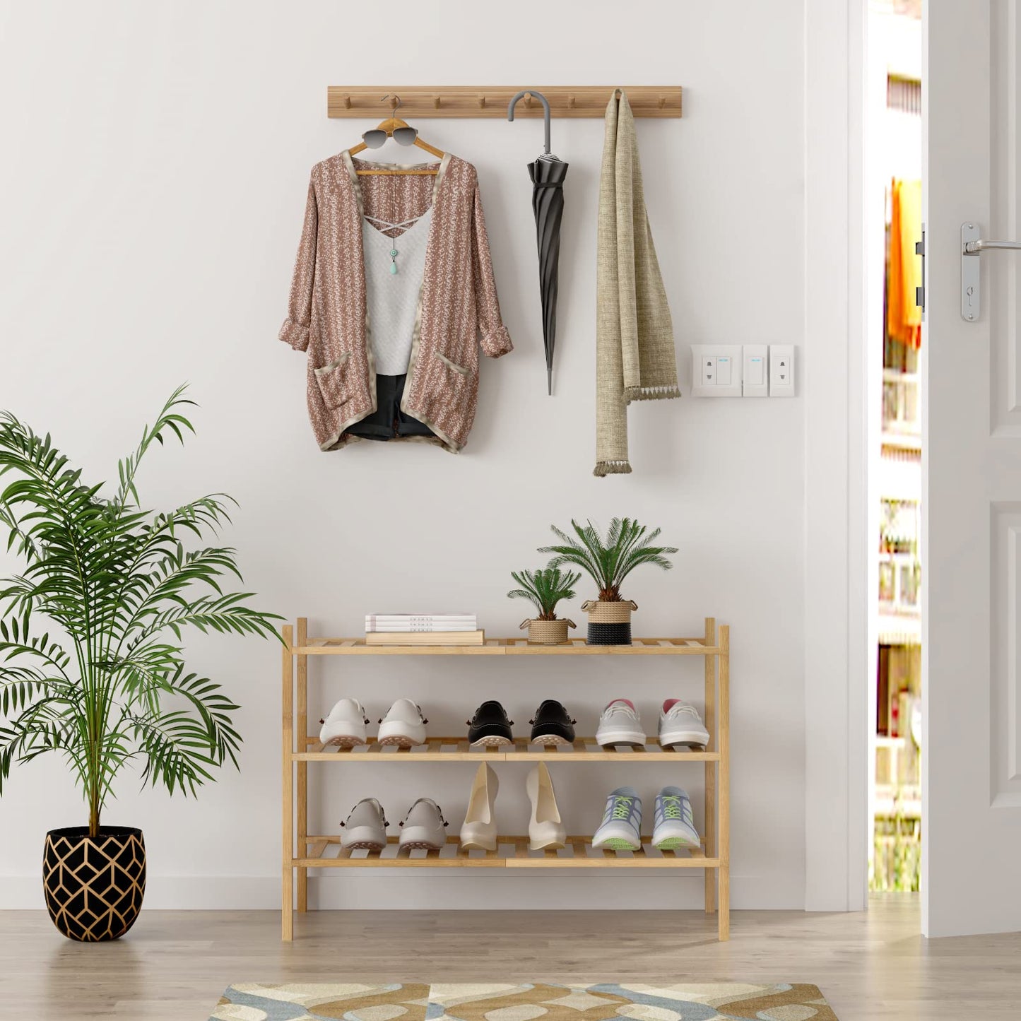 Free Standing Shoe Shelf - Multifunctional Bamboo Rack (Choose Tier)