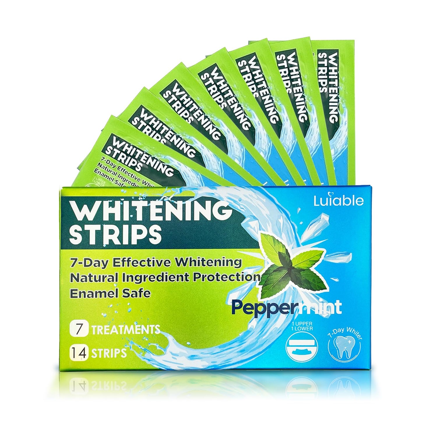 7-Day Effective Teeth Whitener with Xylitol - 7 Treatments 14 Strips Safe for Enamel (Vegan)