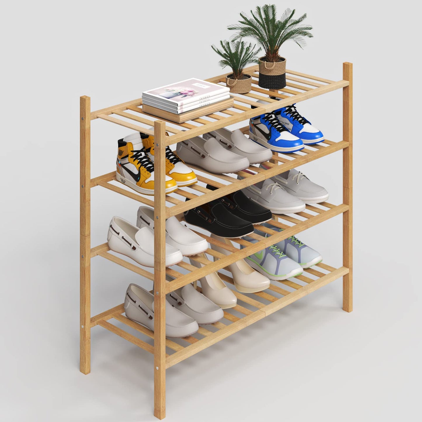 Free Standing Shoe Shelf - Multifunctional Bamboo Rack (Choose Tier)