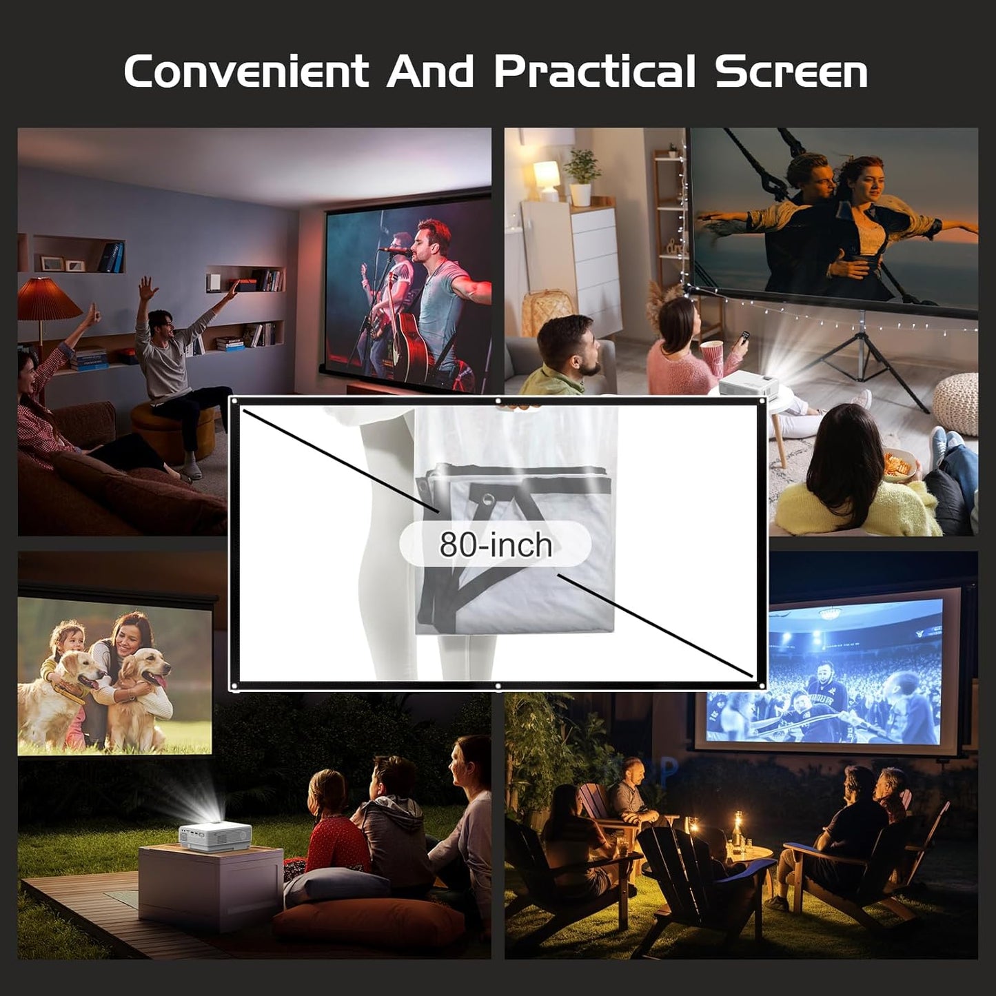 Two-way Bluetooth Projector, Mini Projector with Projector Screen, Full HD 1080P Portable Video Projector