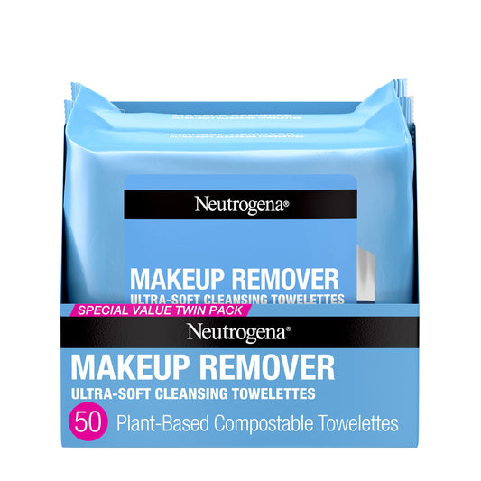 Waterproof Makeup Remover Wipes - Ultra-Soft Cleansing Facial Towelettes (Alcohol-Free & Plant-Based) 50 Count