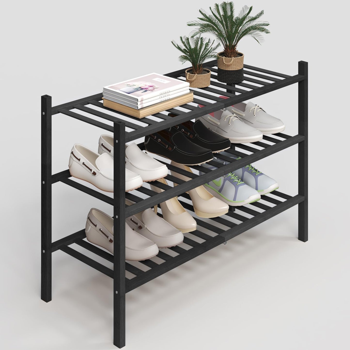 Free Standing Shoe Shelf - Multifunctional Bamboo Rack (Choose Tier)