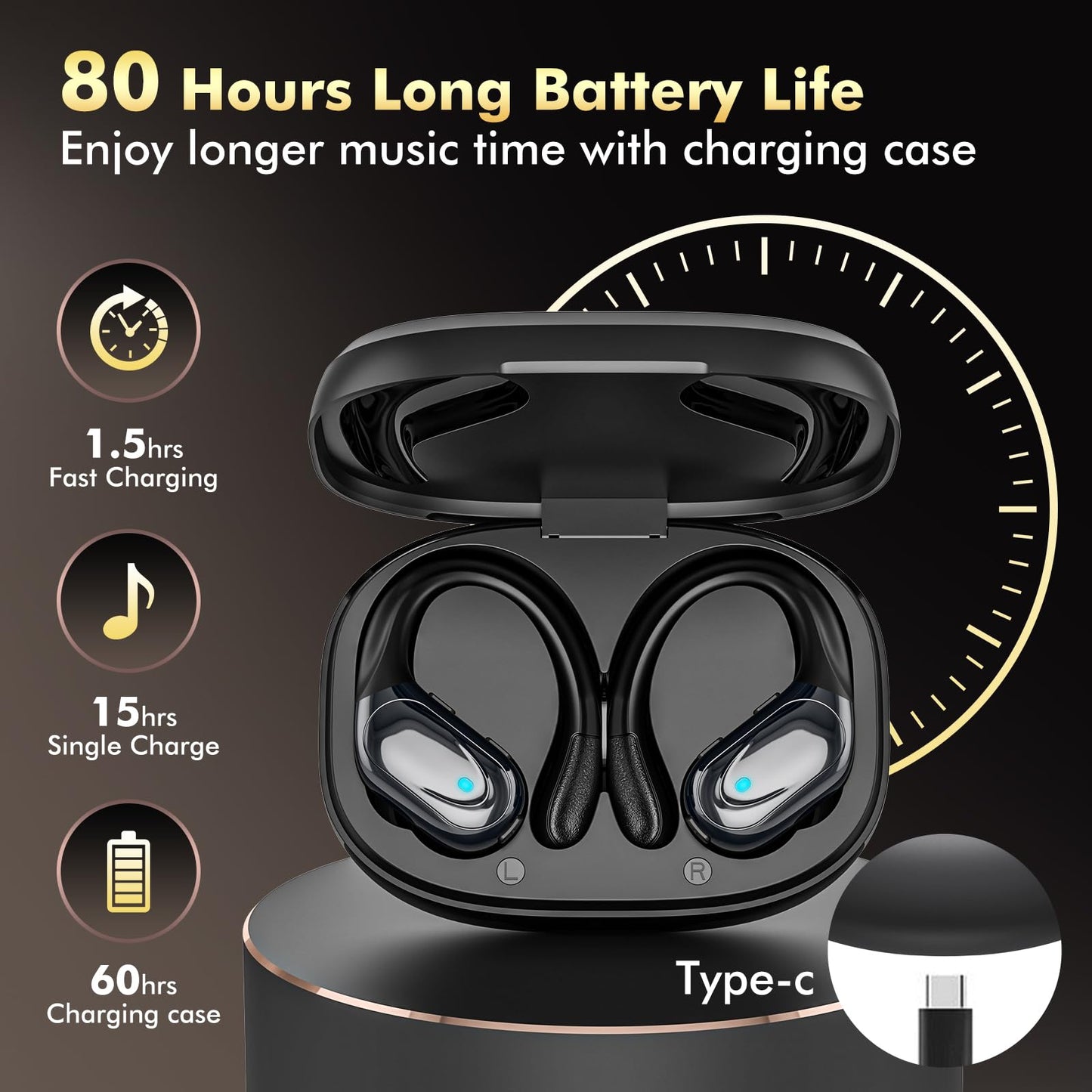 Noise Canceling Wireless Earbuds with Mic - Bluetooth Headphones 80hrs Playback