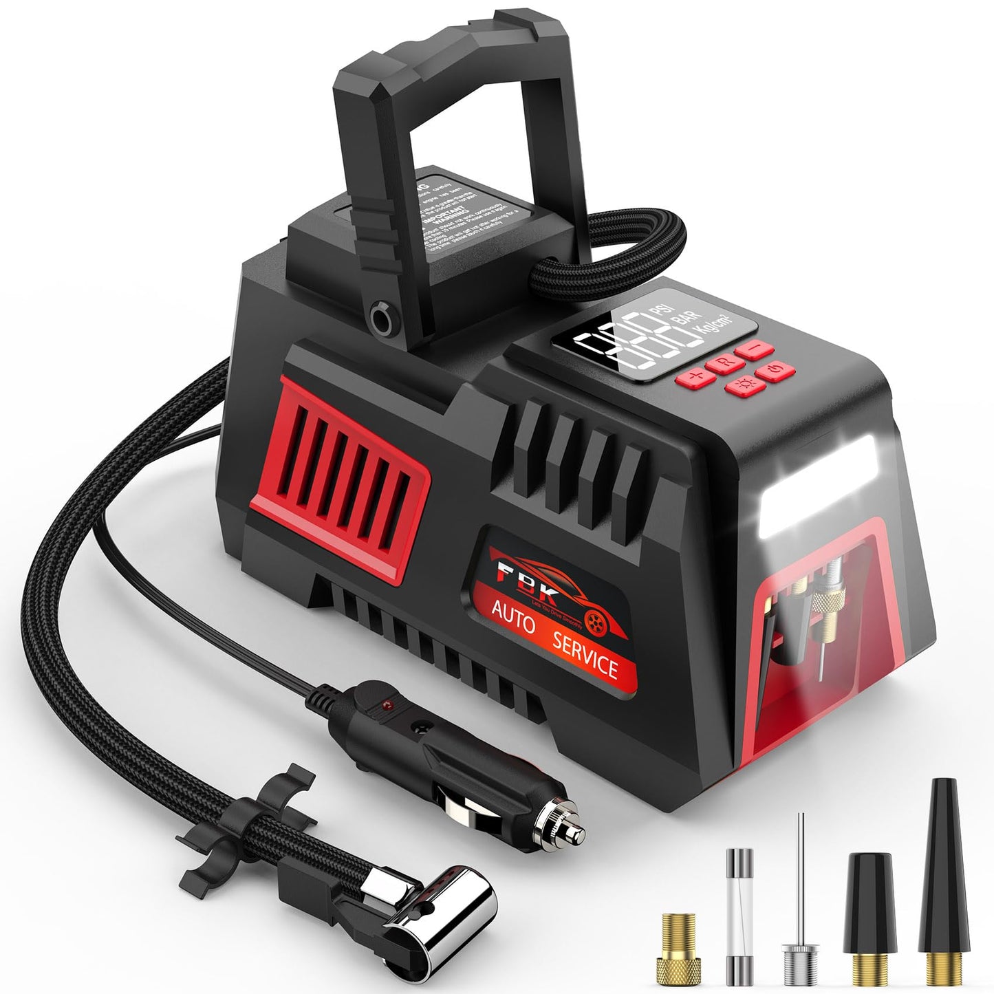 Portable Tire Inflator Digital Air Compressor 12V DC Tire Air Pump - Auto Shut-Off Function, Emergency LED Light, Carrying Case