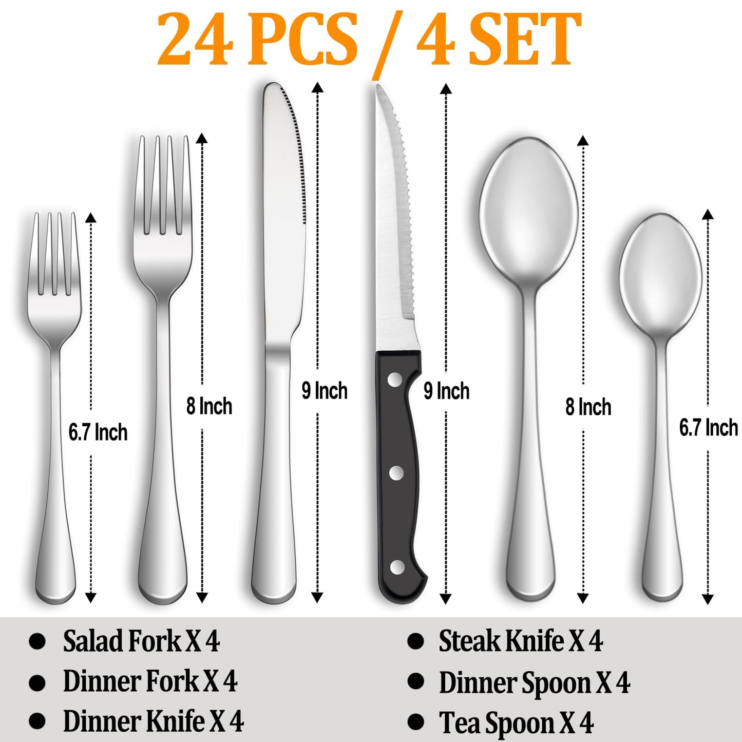 24 Pcs Premium Full Silverware Set