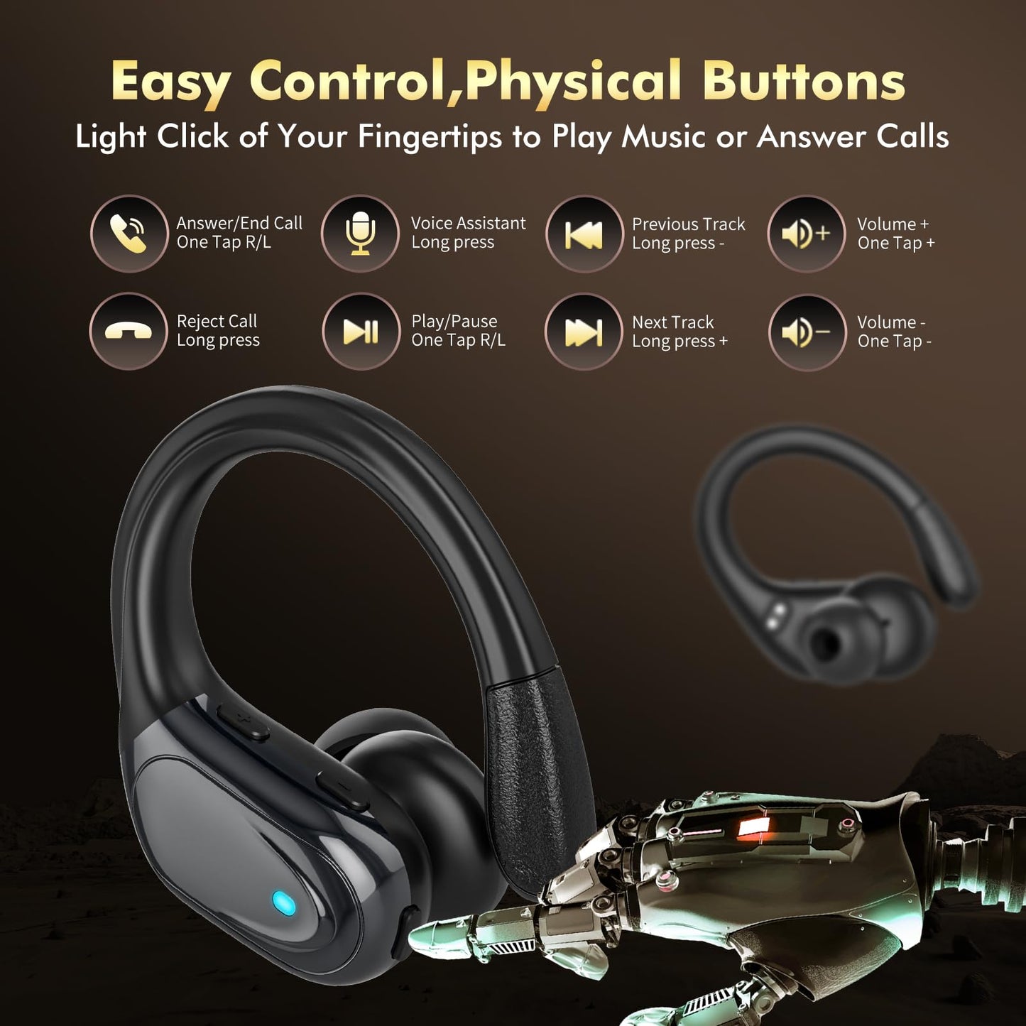 Noise Canceling Wireless Earbuds with Mic - Bluetooth Headphones 80hrs Playback