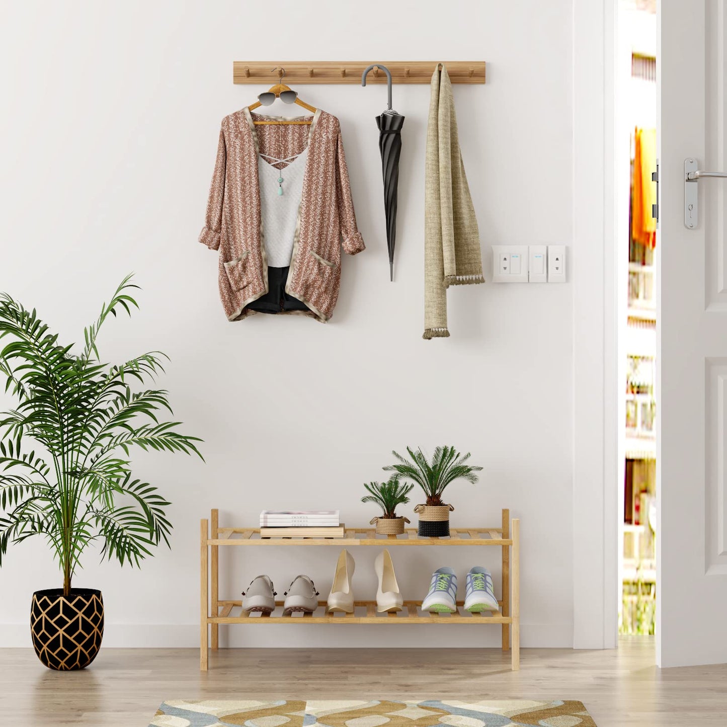 Free Standing Shoe Shelf - Multifunctional Bamboo Rack (Choose Tier)