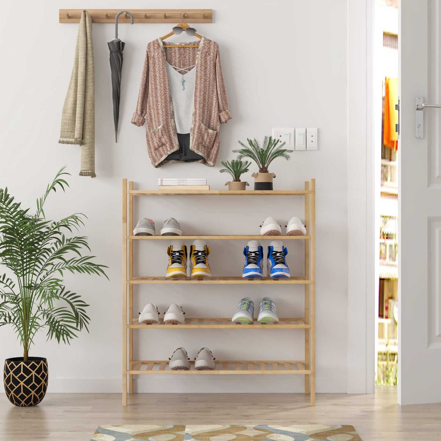 Free Standing Shoe Shelf - Multifunctional Bamboo Rack (Choose Tier)