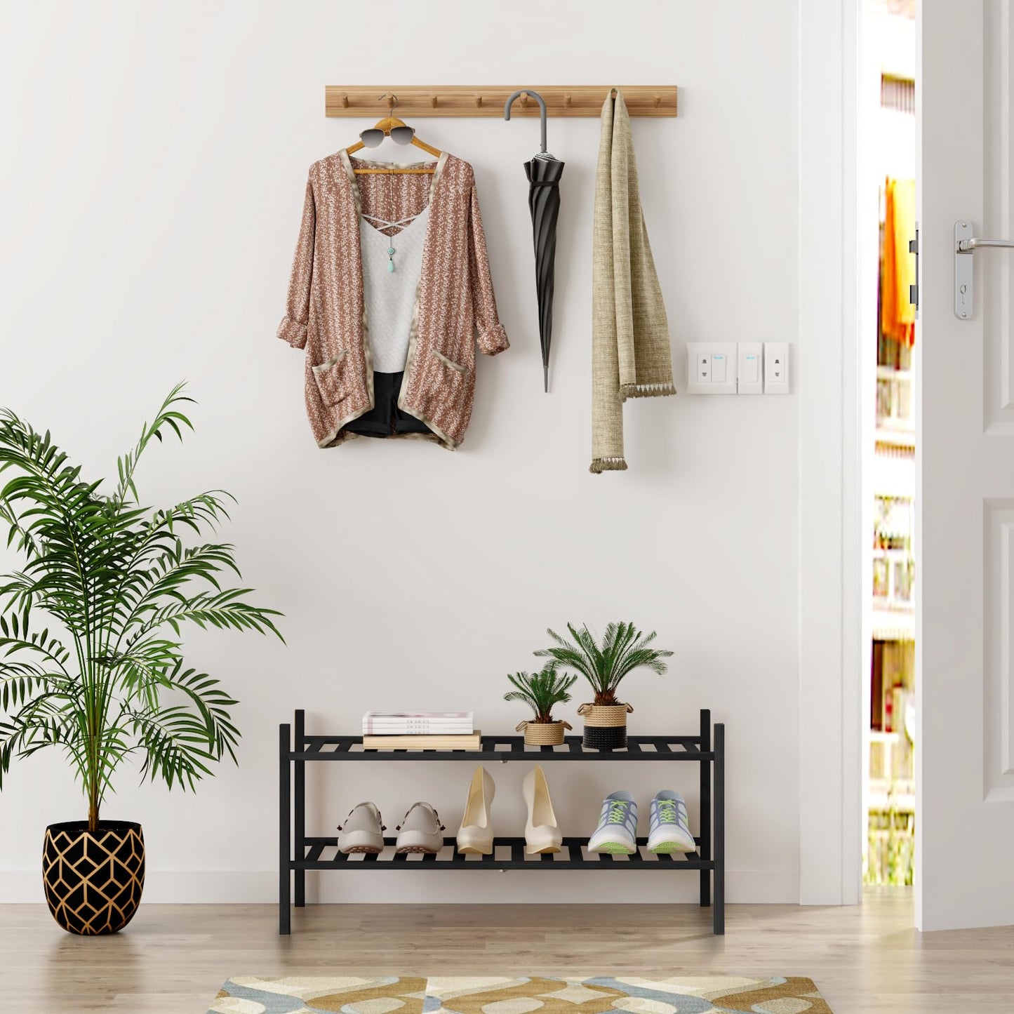 Free Standing Shoe Shelf - Multifunctional Bamboo Rack (Choose Tier)