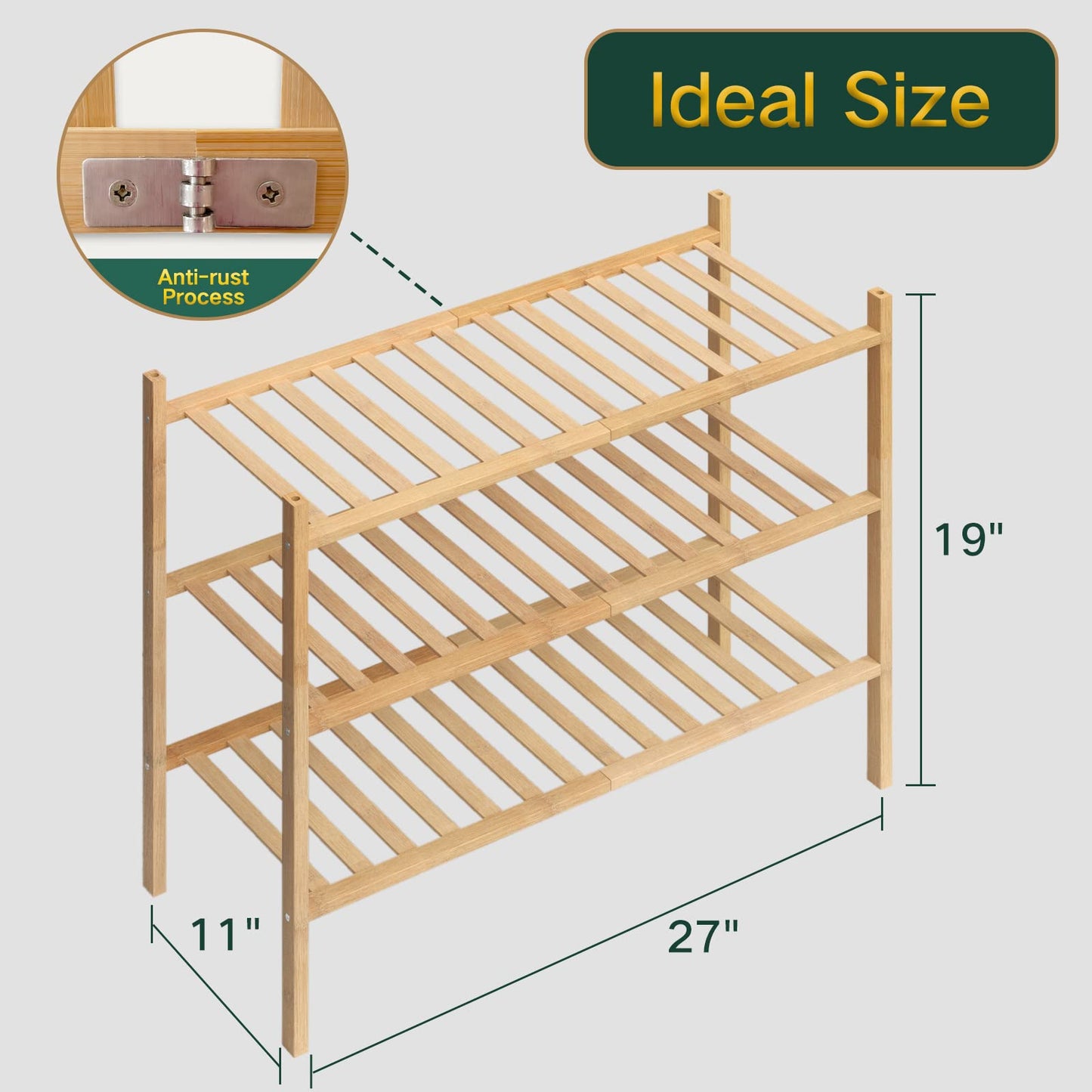 Free Standing Shoe Shelf - Multifunctional Bamboo Rack (Choose Tier)