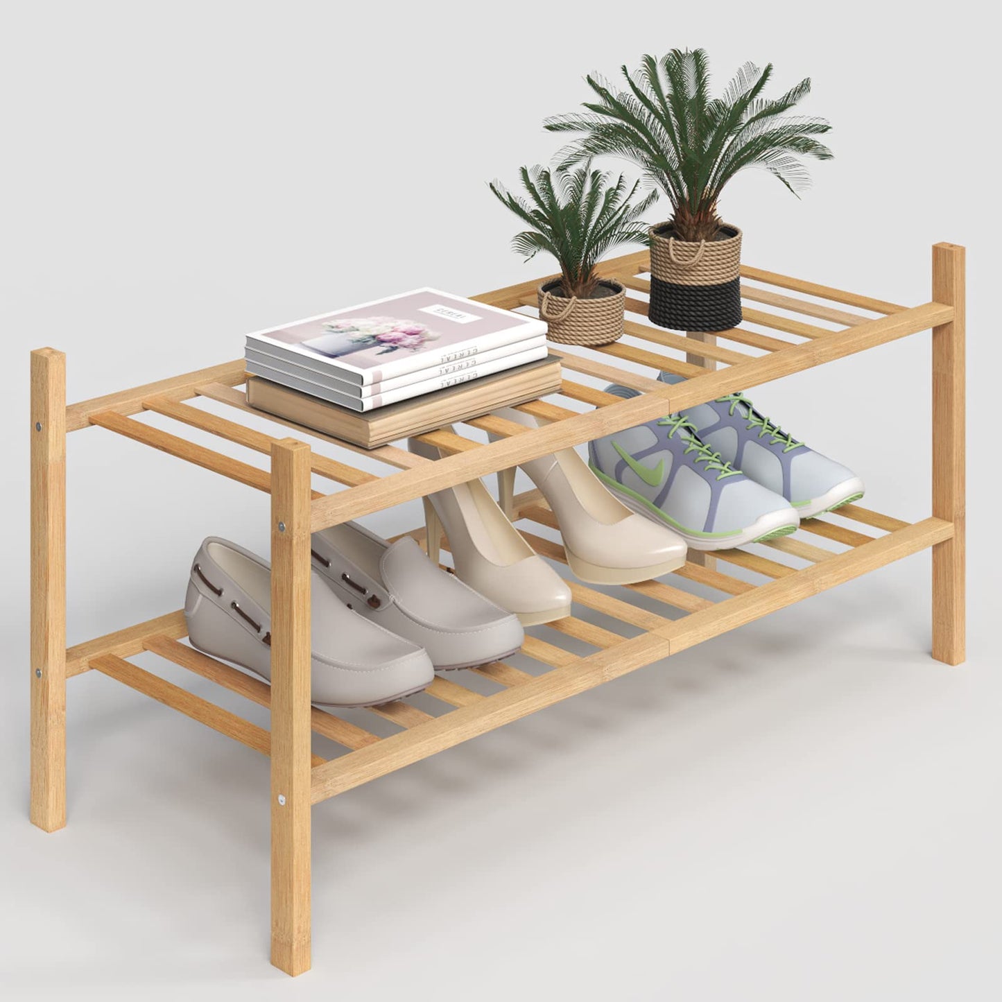 Free Standing Shoe Shelf - Multifunctional Bamboo Rack (Choose Tier)