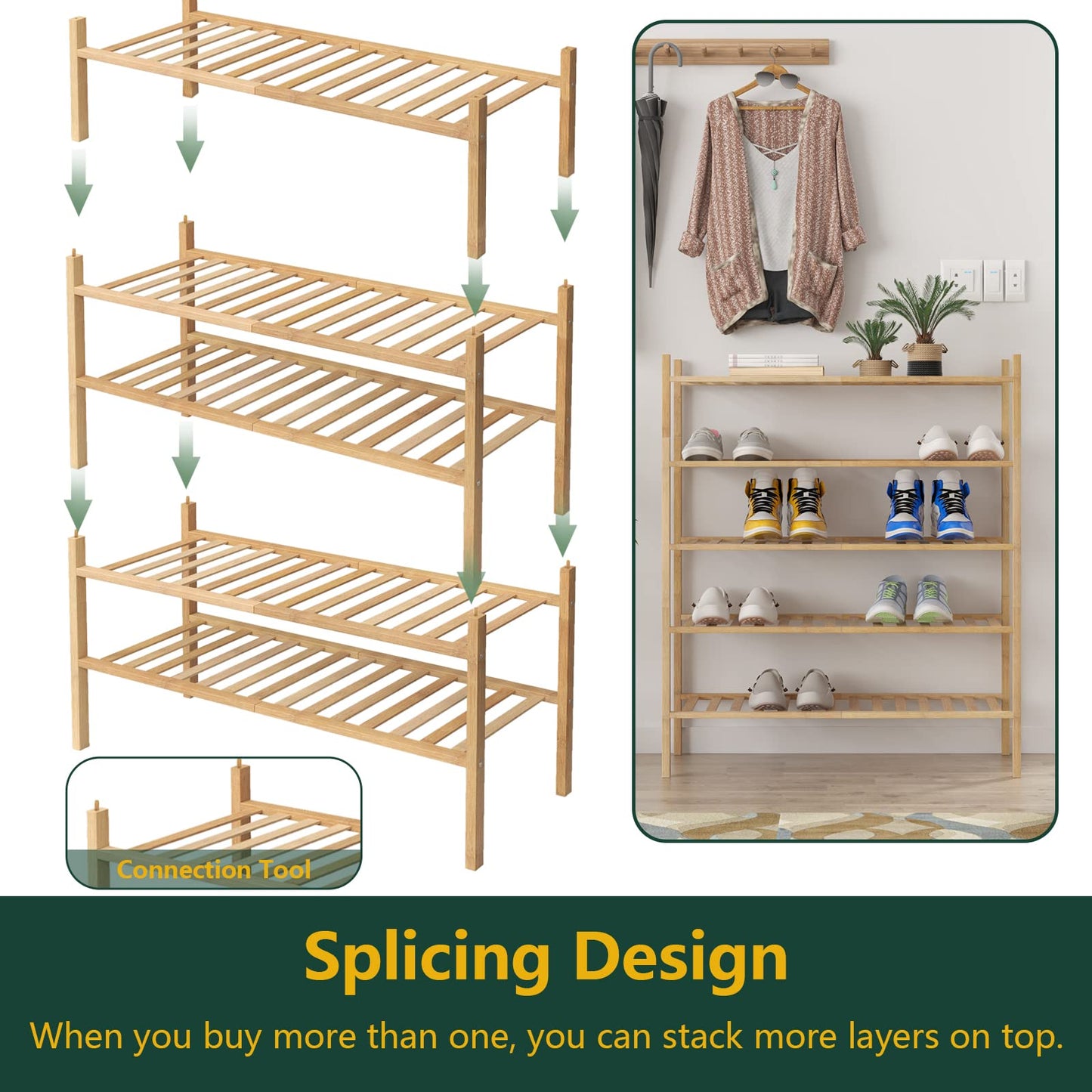 Free Standing Shoe Shelf - Multifunctional Bamboo Rack (Choose Tier)