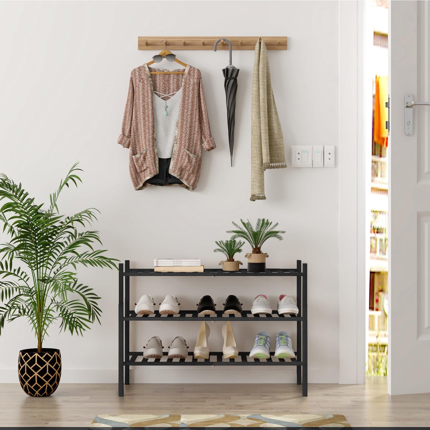 Free Standing Shoe Shelf - Multifunctional Bamboo Rack (Choose Tier)