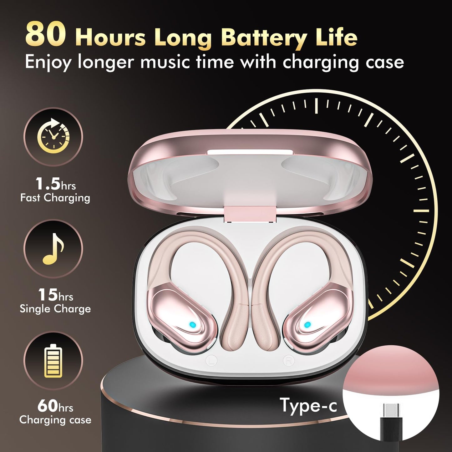 Noise Canceling Wireless Earbuds with Mic - Bluetooth Headphones 80hrs Playback