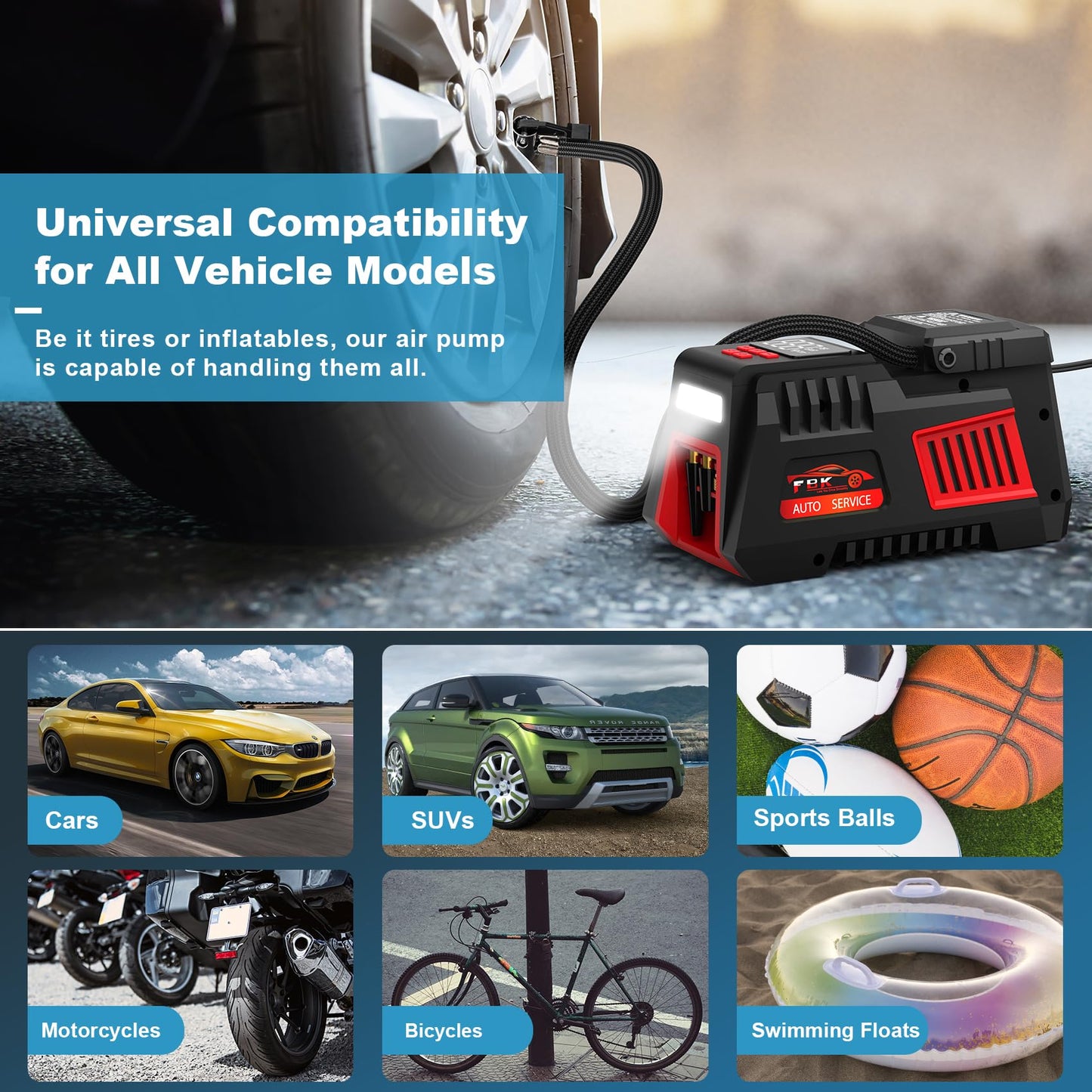 Portable Tire Inflator Digital Air Compressor 12V DC Tire Air Pump - Auto Shut-Off Function, Emergency LED Light, Carrying Case