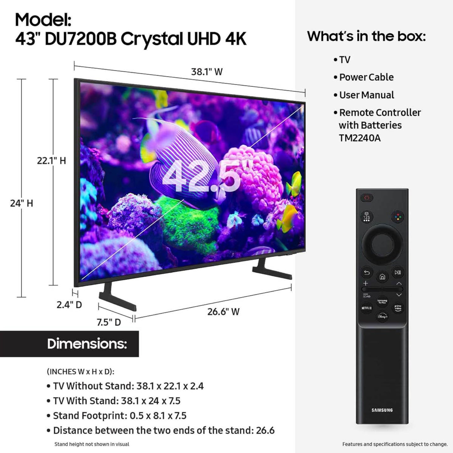 SAMSUNG 70" Crystal UHD 4K Smart TV (2024) – DU7200 Series with HDR, Object Tracking Sound, PurColor & Q-Symphony