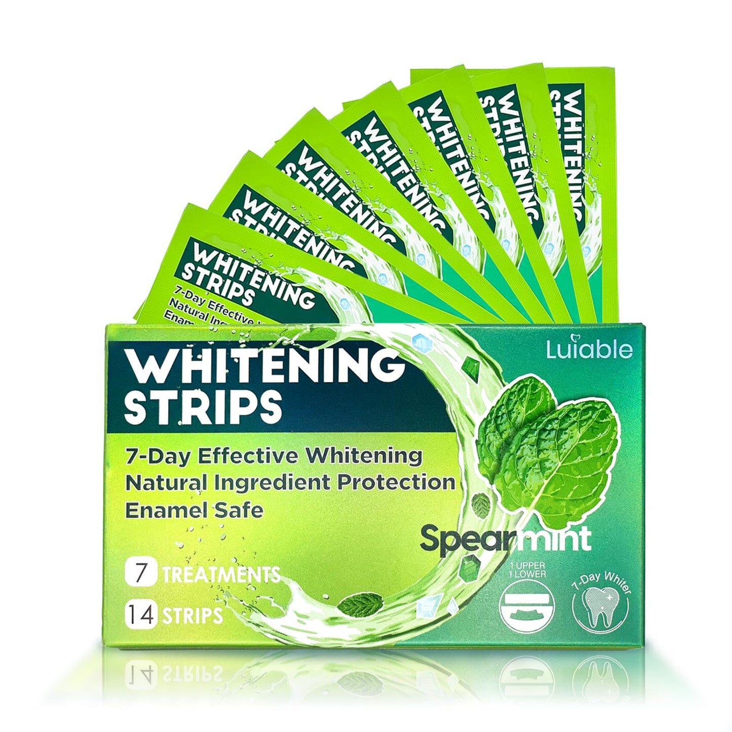 7-Day Effective Teeth Whitener with Xylitol - 7 Treatments 14 Strips Safe for Enamel (Vegan)