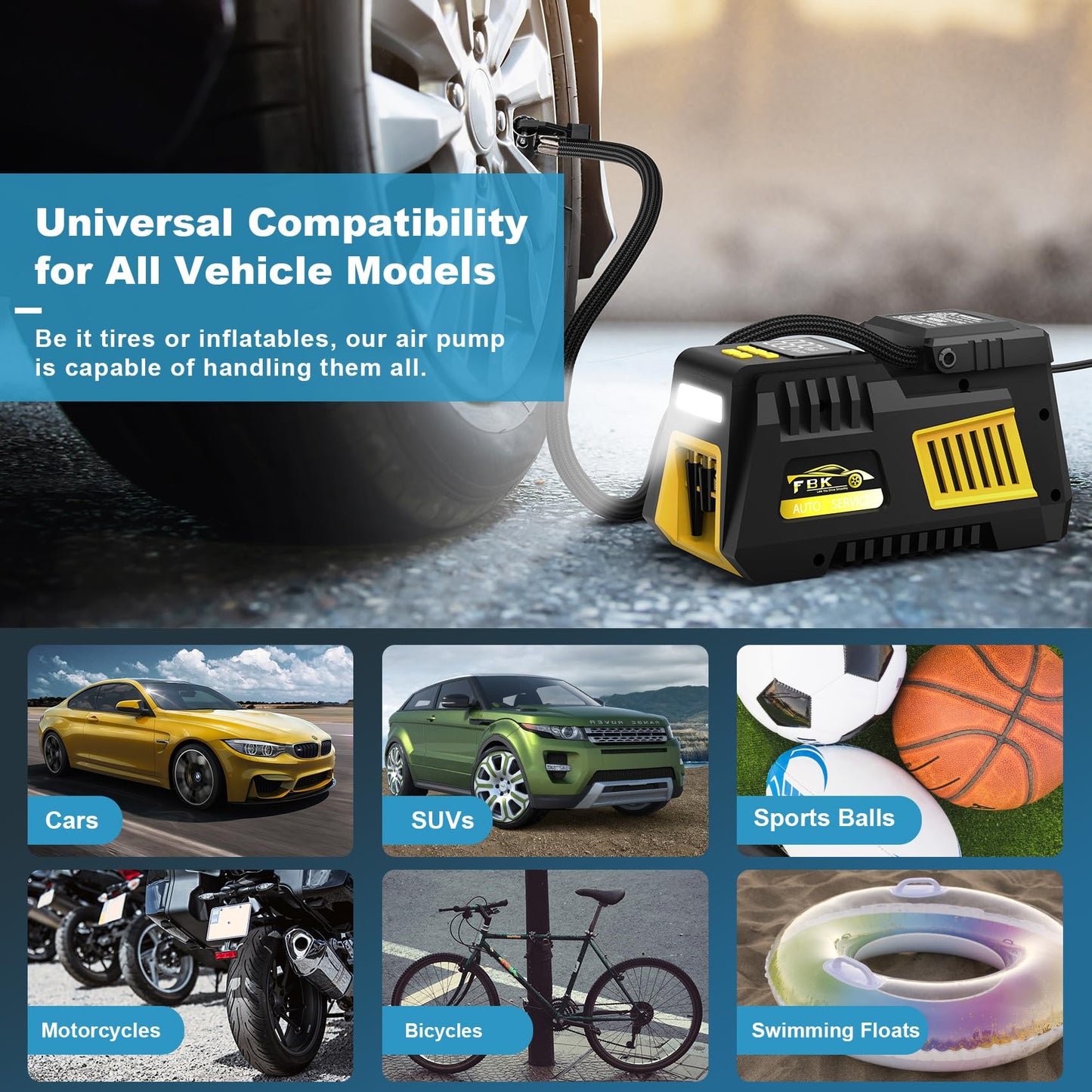 Portable Tire Inflator Digital Air Compressor 12V DC Tire Air Pump - Auto Shut-Off Function, Emergency LED Light, Carrying Case