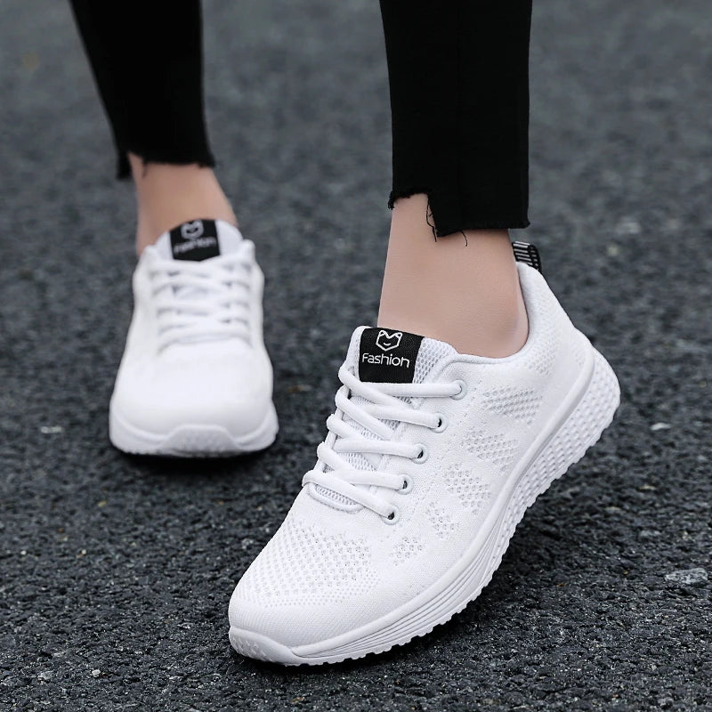 Women's Breathable Mesh Sneakers – Lightweight Lace-Up Platform Walking Shoes