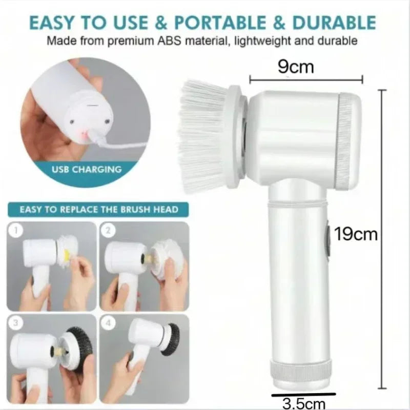 Electric Spin Scrubber for Bathroom & Kitchen – Powerful Cordless Cleaning Brush with 5 Replaceable Heads