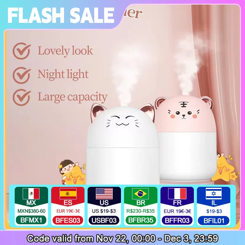 Cute Pet Humidifier – USB-Powered Mini Air Diffuser for Home, Office & Bedroom | Ultra-Quiet Cool Mist & Heavy Fog Spray