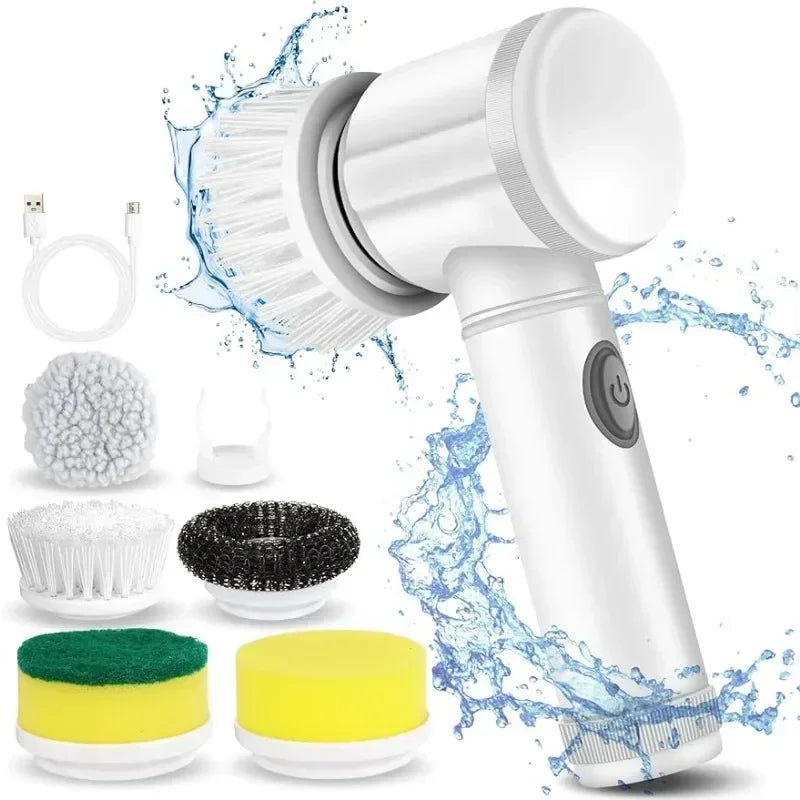 Electric Spin Scrubber for Bathroom & Kitchen – Powerful Cordless Cleaning Brush with 5 Replaceable Heads