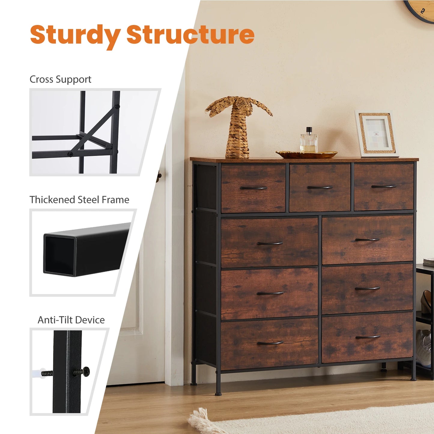 Drawer Dresser – Tall Fabric Storage Chest & Closet Organizer for Bedroom & Kids' Room