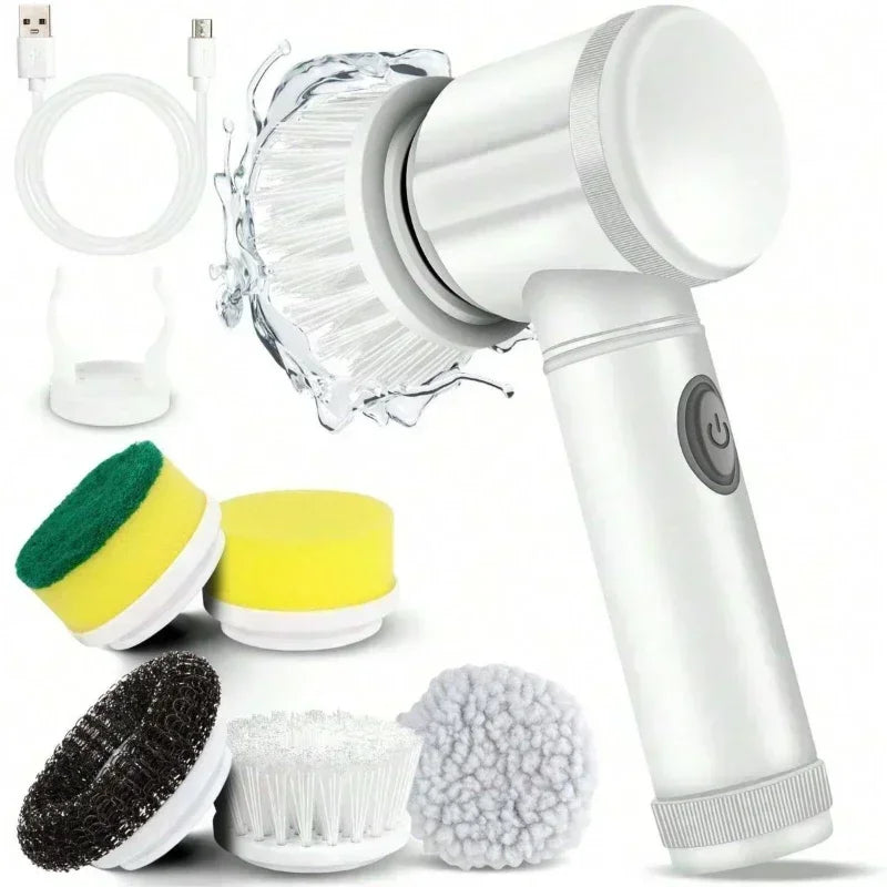 Electric Spin Scrubber for Bathroom & Kitchen – Powerful Cordless Cleaning Brush with 5 Replaceable Heads