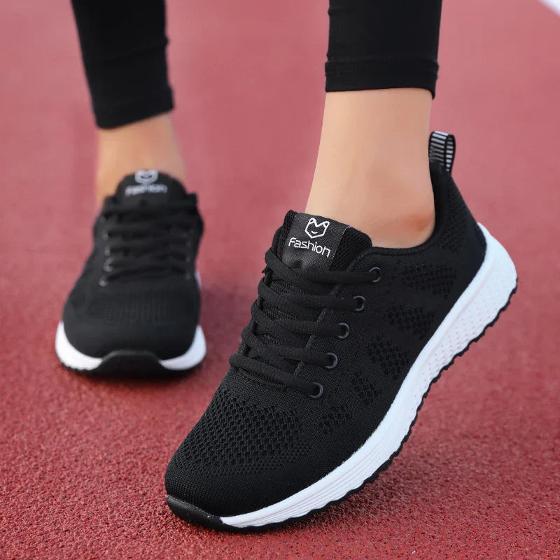 Women's Breathable Mesh Sneakers – Lightweight Lace-Up Platform Walking Shoes