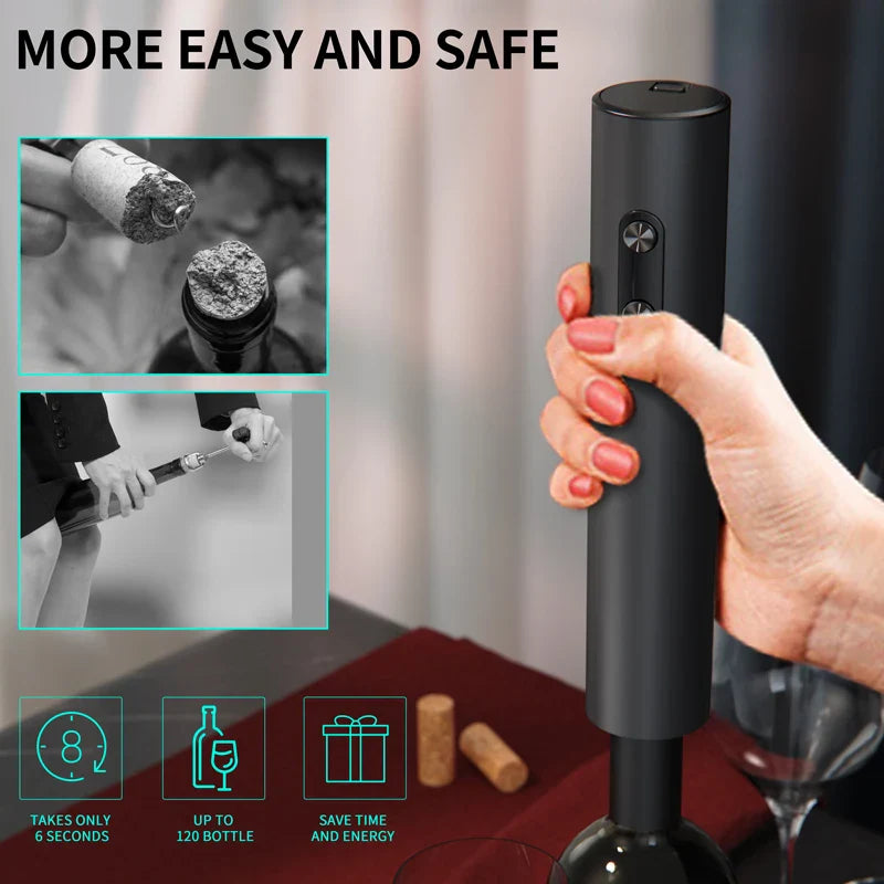 Electric Wine Opener Set – Automatic Corkscrew with Foil Cutter & Aerator for Effortless Wine Pouring