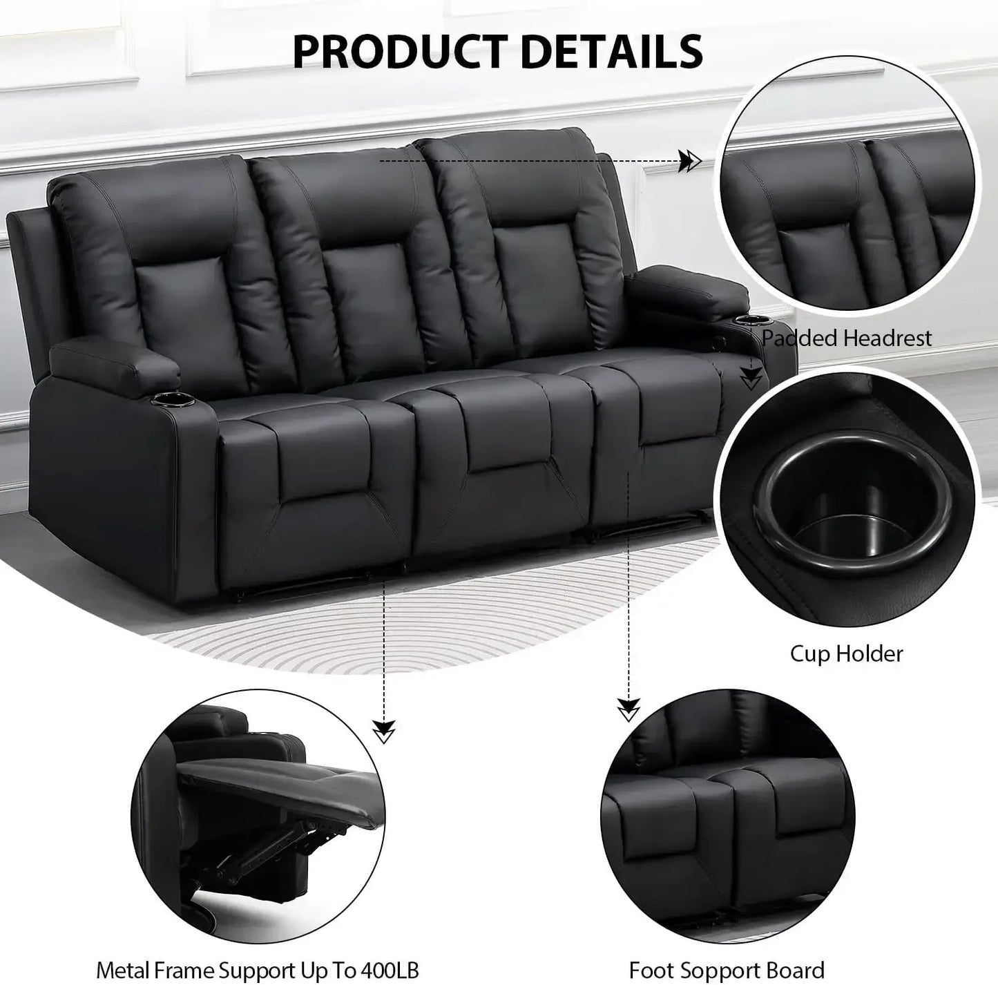 2-Piece Bonded Leather Recliner Set – Living Room Sofa & Loveseat Furniture Set