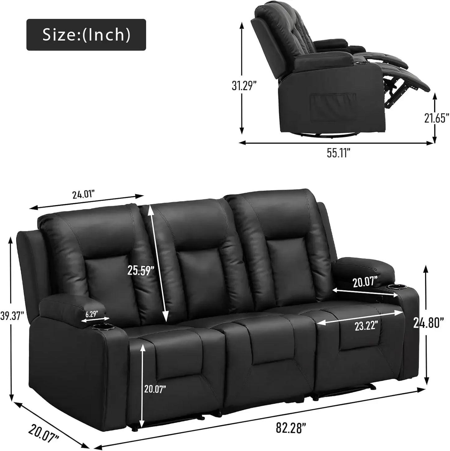 2-Piece Bonded Leather Recliner Set – Living Room Sofa & Loveseat Furniture Set