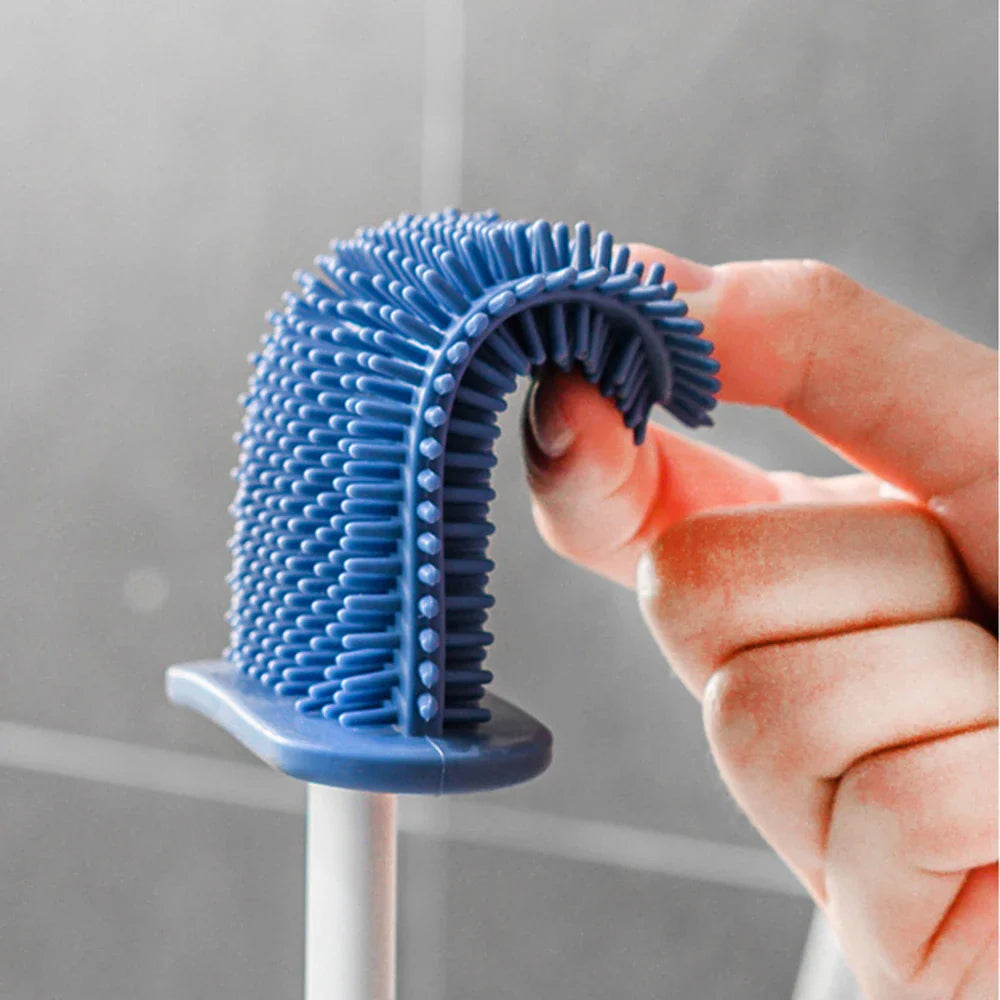 Waterproof Silicone Wall-Mounted Toilet Brush Holder with Long Handle - Quick Drying & Soft Bristles - Essential Bathroom Accessory