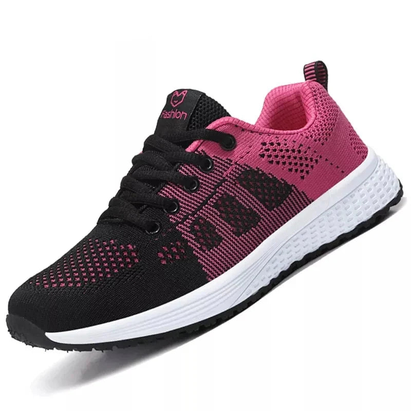 Women's Breathable Mesh Sneakers – Lightweight Lace-Up Platform Walking Shoes