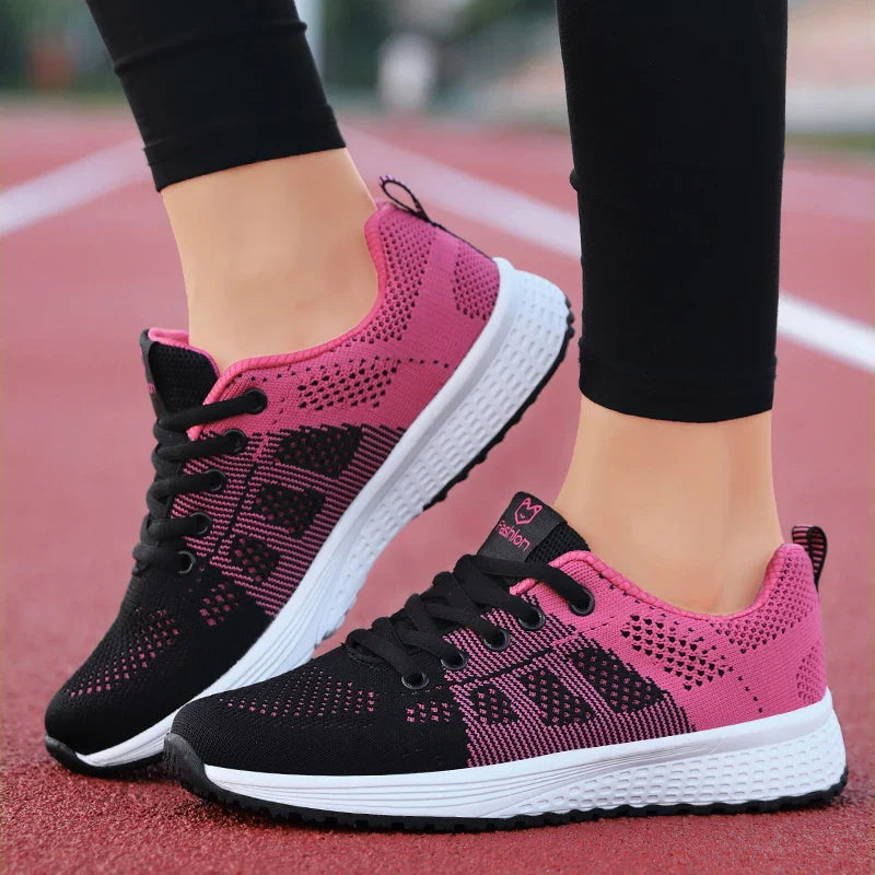 Women's Breathable Mesh Sneakers – Lightweight Lace-Up Platform Walking Shoes