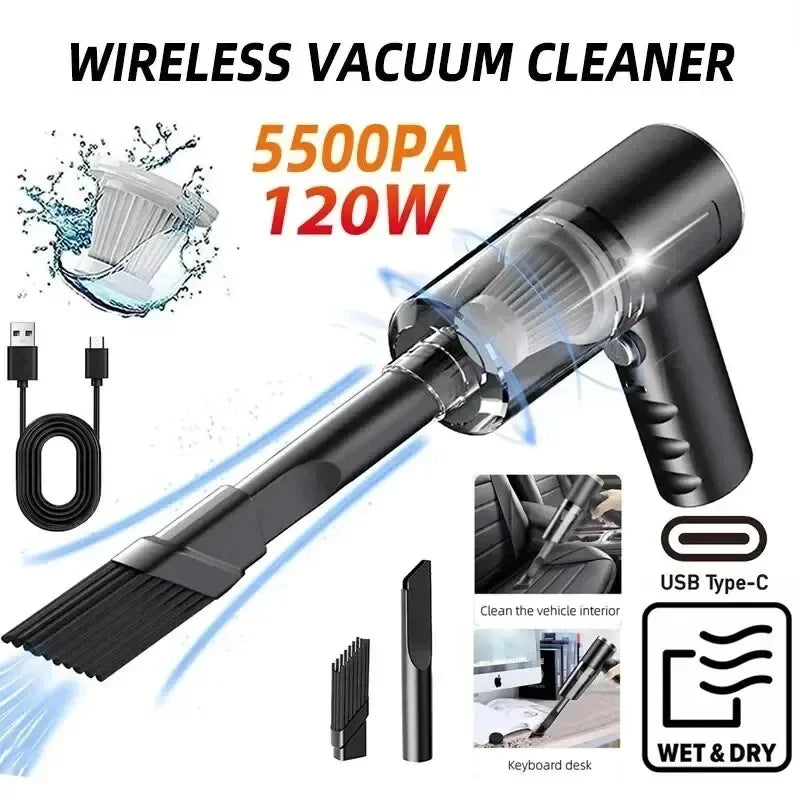 Portable Wireless Car Vacuum Cleaner – High-Power 120W, Dual-Use for Home & Auto Cleaning