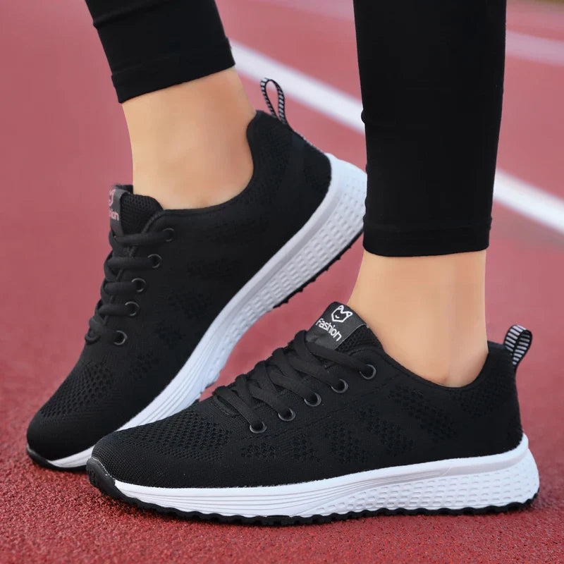 Women's Breathable Mesh Sneakers – Lightweight Lace-Up Platform Walking Shoes