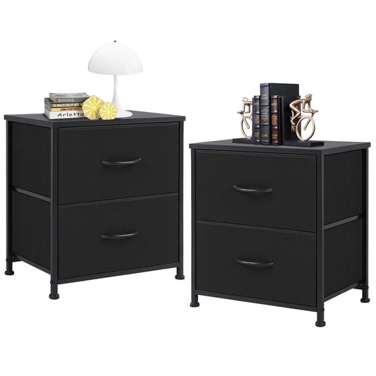 2 Pc Nightstand Set – Fabric Drawer Bedside Tables for Bedroom & Living Room Storage