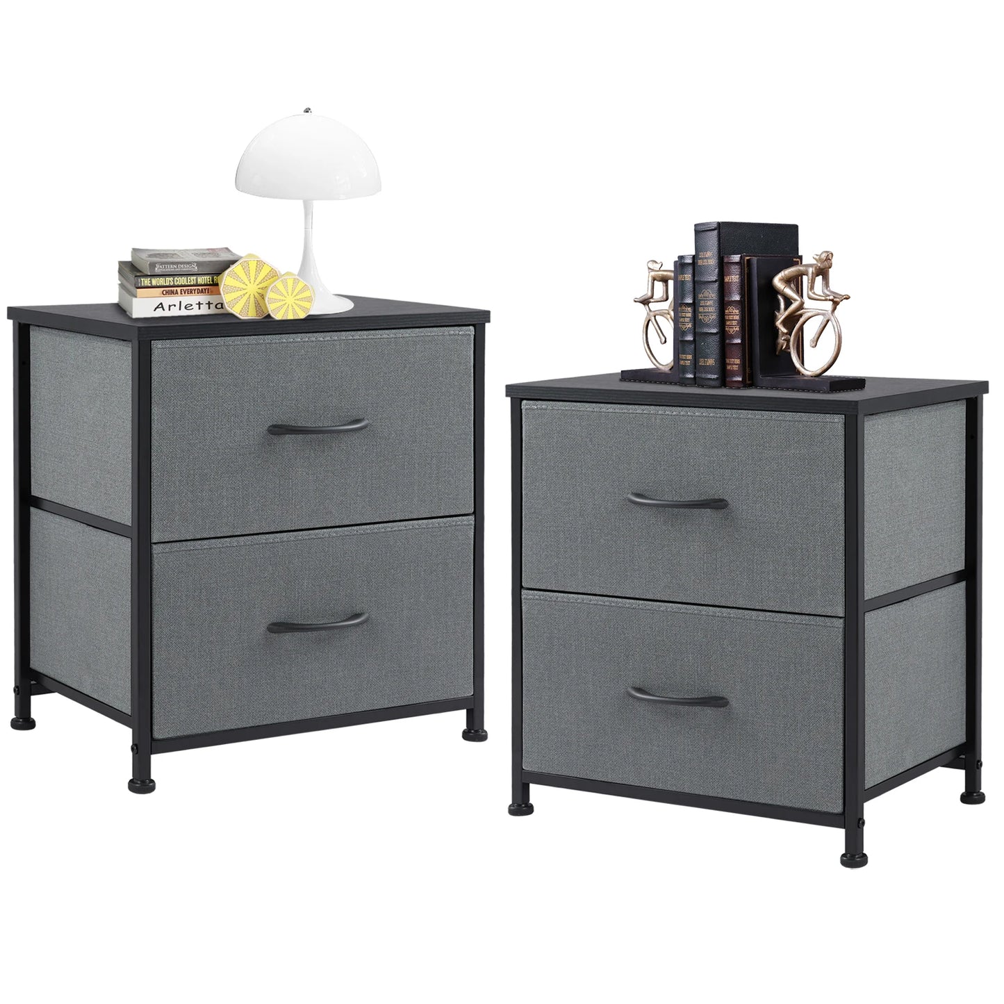 2 Pc Nightstand Set – Fabric Drawer Bedside Tables for Bedroom & Living Room Storage